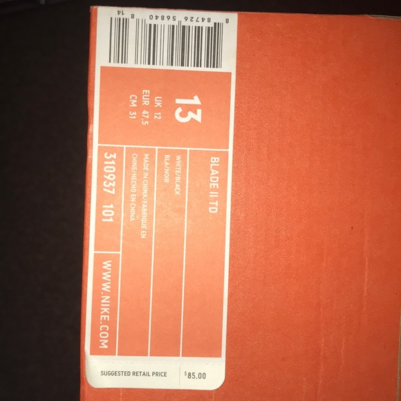 Men's New in box Nike football cleats blade II TD white black 310937 101 size 13 - Picture 6 of 6